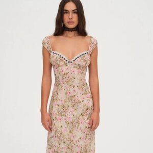 For Love & Lemons Emmaline Floral Lace Trim Maxi Dress M